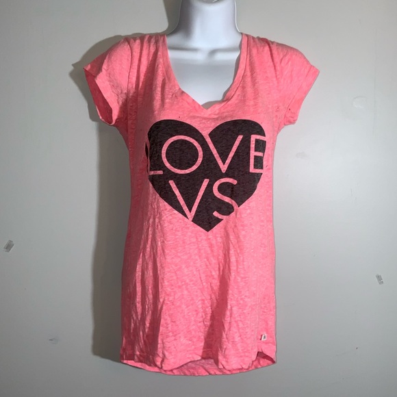 Cute Pink & Black Victoria’s Secret V-Neck Tee Sz SP - Picture 3 of 5